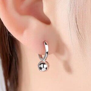Silver Ball Huggie Earrings. 925 Sterling Silver. #1009